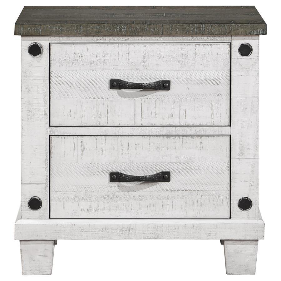 Coaster Fine Furniture - Lilith - 2-Drawer Nightstand - Distressed Gray And White - 5th Avenue Furniture