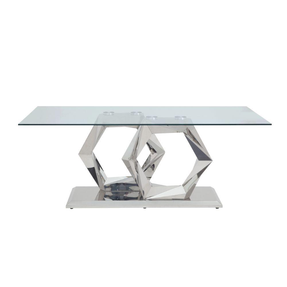 ACME - Gianna - Dining Table - Clear Glass & Stainless Steel - 5th Avenue Furniture