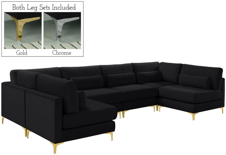 Meridian Furniture - Julia - Modular Sectional 6 Piece - Black - 5th Avenue Furniture