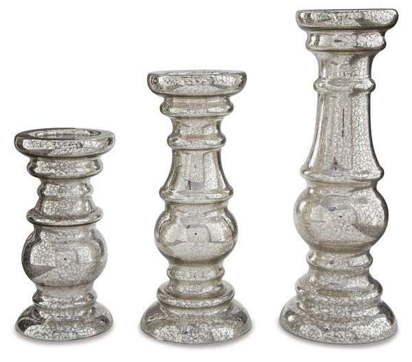 Ashley Furniture - Rosario - Silver Finish - Candle Holder Set (Set of 3) - 5th Avenue Furniture