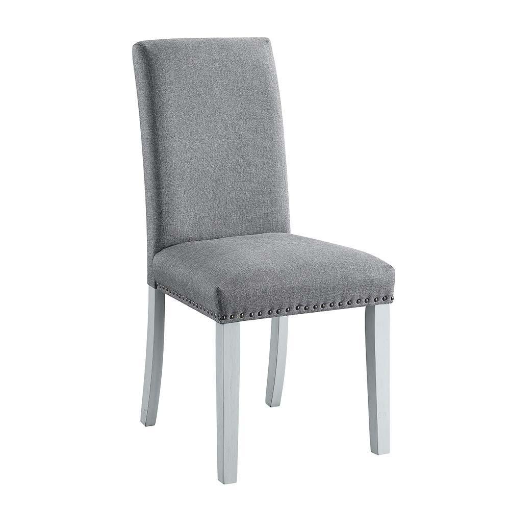 ACME - Lanton - Side Chair (Set of 2) - Gray Linen & Antique White Finish - 5th Avenue Furniture