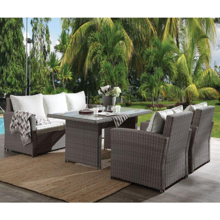 ACME - Tahan - Patio Set - Fabric & 2-Tone Gray Wicker - 5th Avenue Furniture