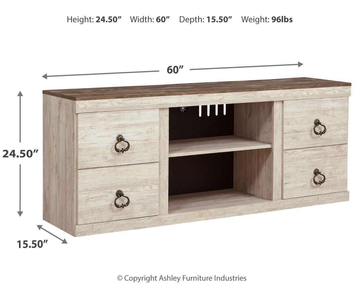 Signature Design by Ashley® - Willowton - Whitewash - 2 Pc. - TV Stand With Faux Firebrick Fireplace Insert - 5th Avenue Furniture