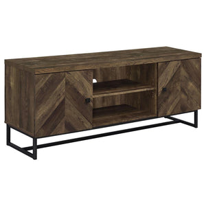 CoasterEssence - Myles - 2-Door TV Console With Adjustable Shelves - Rustic Oak Herringbone - 5th Avenue Furniture