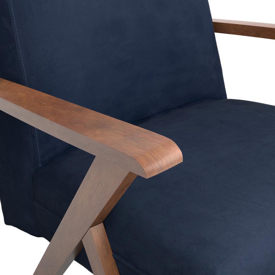 CoasterEssence - Cheryl - Wooden Arms Accent Chair - Dark Blue And Walnut - 5th Avenue Furniture