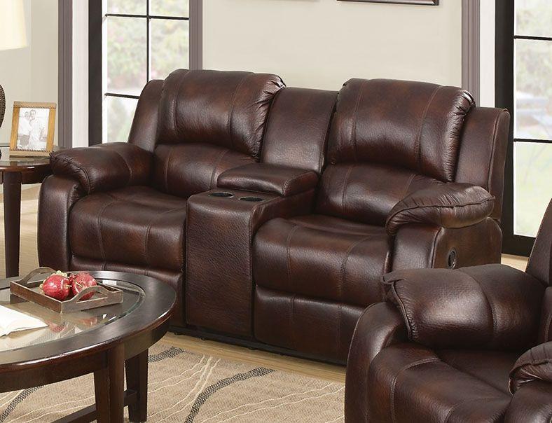 ACME - Zanthe - Motion Loveseat With Console - Brown Polished Microfiber - 5th Avenue Furniture
