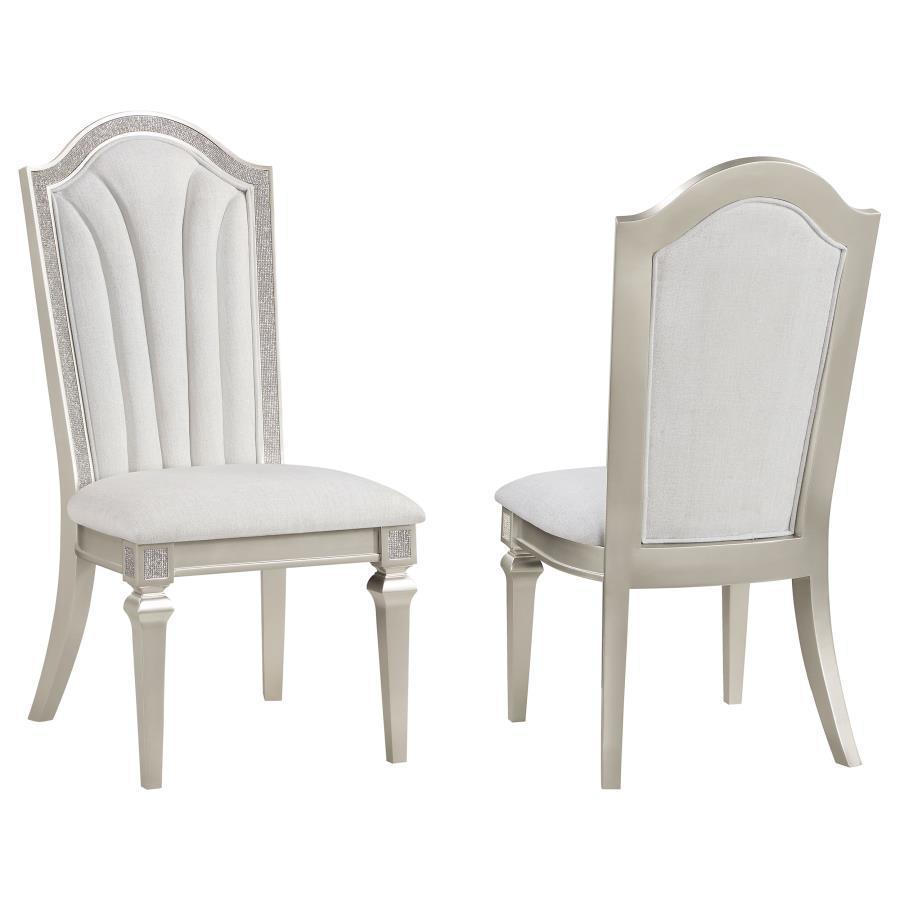 Coaster Fine Furniture - Evangeline - Upholstered Dining Side Chair With Faux Diamond Trim (Set of 2) - Ivory And Silver Oak - 5th Avenue Furniture