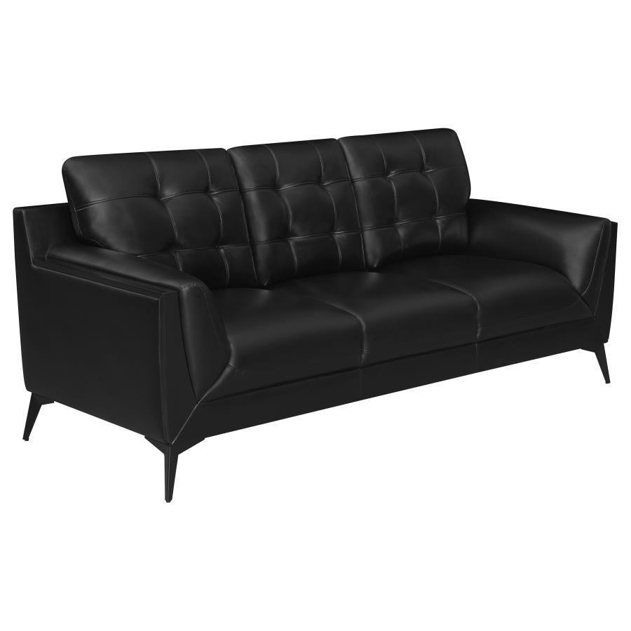 CoasterEssence - Moira - Upholstered Tufted Sofa With Track Arms - Black - 5th Avenue Furniture