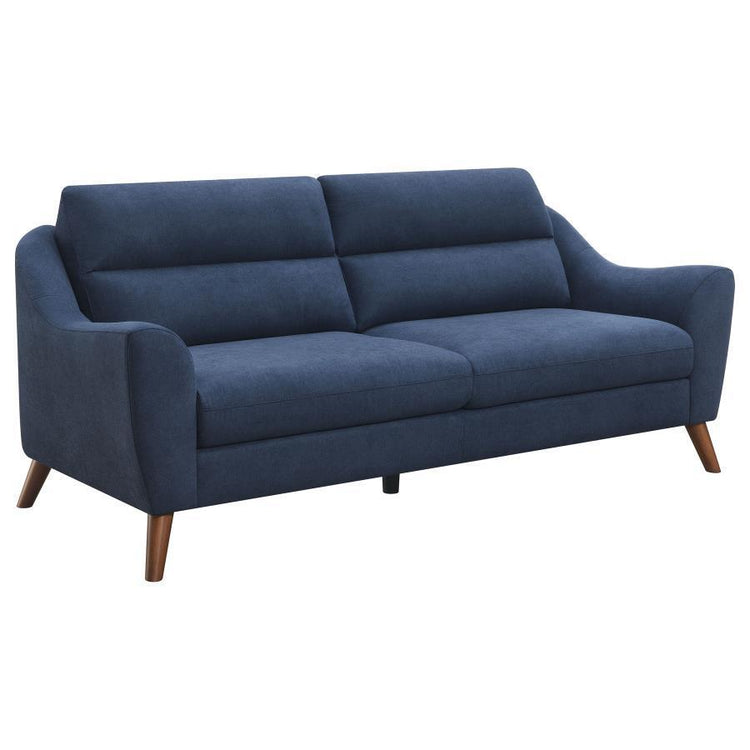 CoasterEssence - Gano - Sloped Arm Upholstered Sofa - Navy Blue - 5th Avenue Furniture