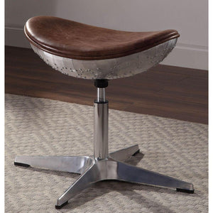 ACME - Brancaster - Stool - Retro Brown Top Grain Leather & Aluminum - 5th Avenue Furniture