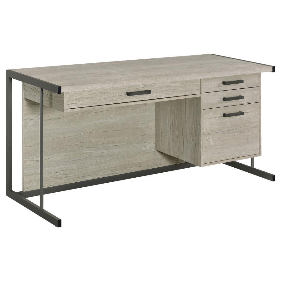 CoasterEssence - Loomis - 4-Drawer Rectangular Office Desk - Whitewashed Gray And Gunmetal - 5th Avenue Furniture