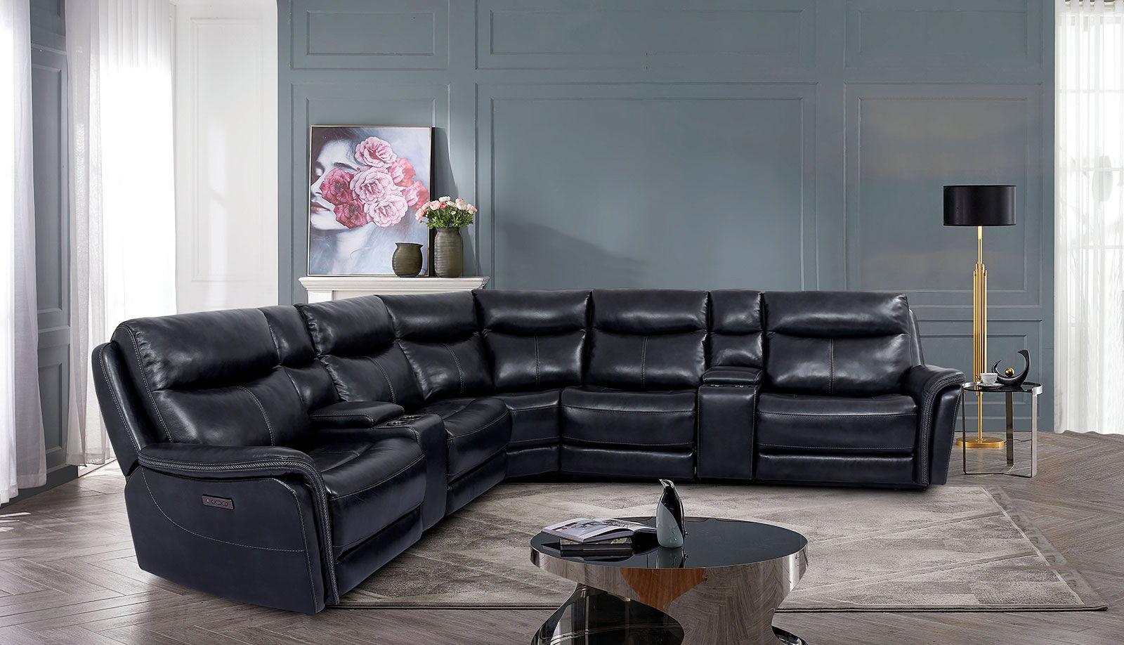 Furniture of America - Braylee - Power Sectional - Dark Navy - 5th Avenue Furniture