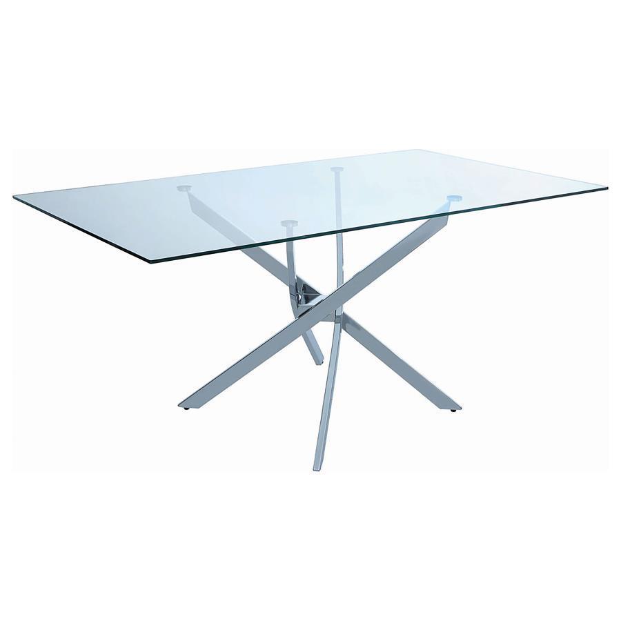 CoasterEveryday - Carmelo - X-Shaped Dining Table - Chrome And Clear - 5th Avenue Furniture