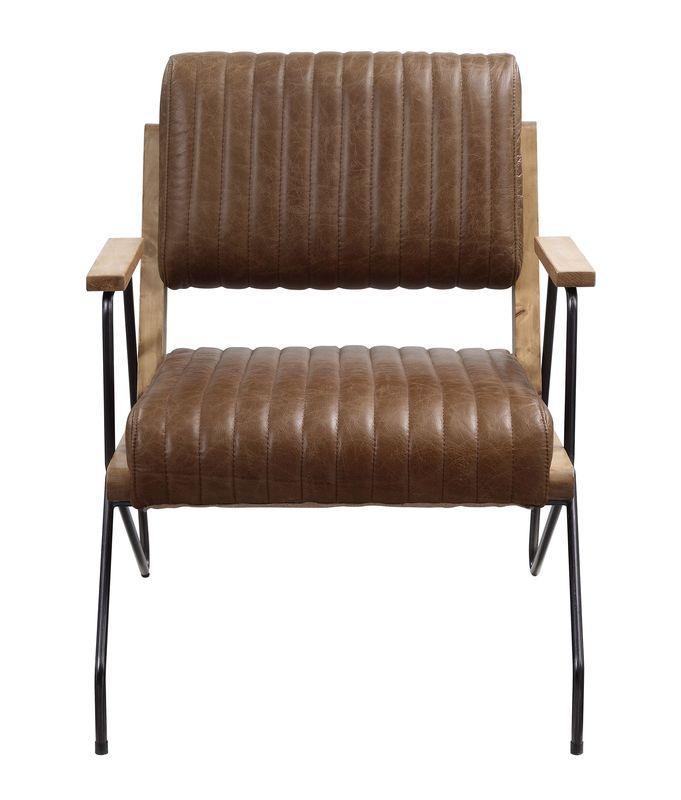 ACME - Eacnlz - Accent Chair - Cocoa Top Grain Leather & Matt Iron Finish - 5th Avenue Furniture