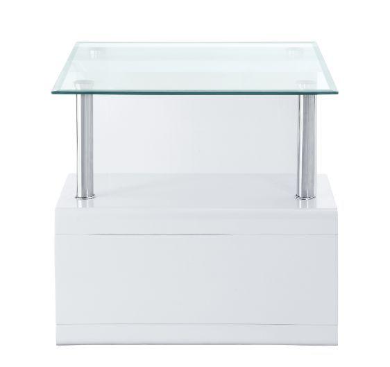 ACME - Nevaeh - End Table - Clear Glass & White High Gloss Finish - 5th Avenue Furniture