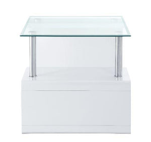 ACME - Nevaeh - End Table - Clear Glass & White High Gloss Finish - 5th Avenue Furniture
