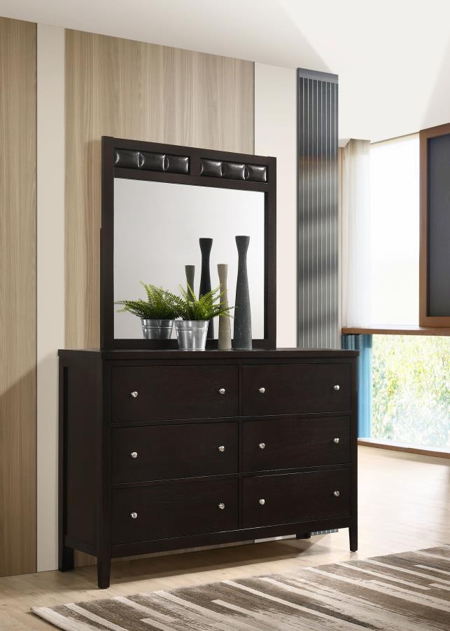 CoasterEveryday - Carlton - 6-Drawer Rectangular Dresser With Mirror - Cappuccino - 5th Avenue Furniture