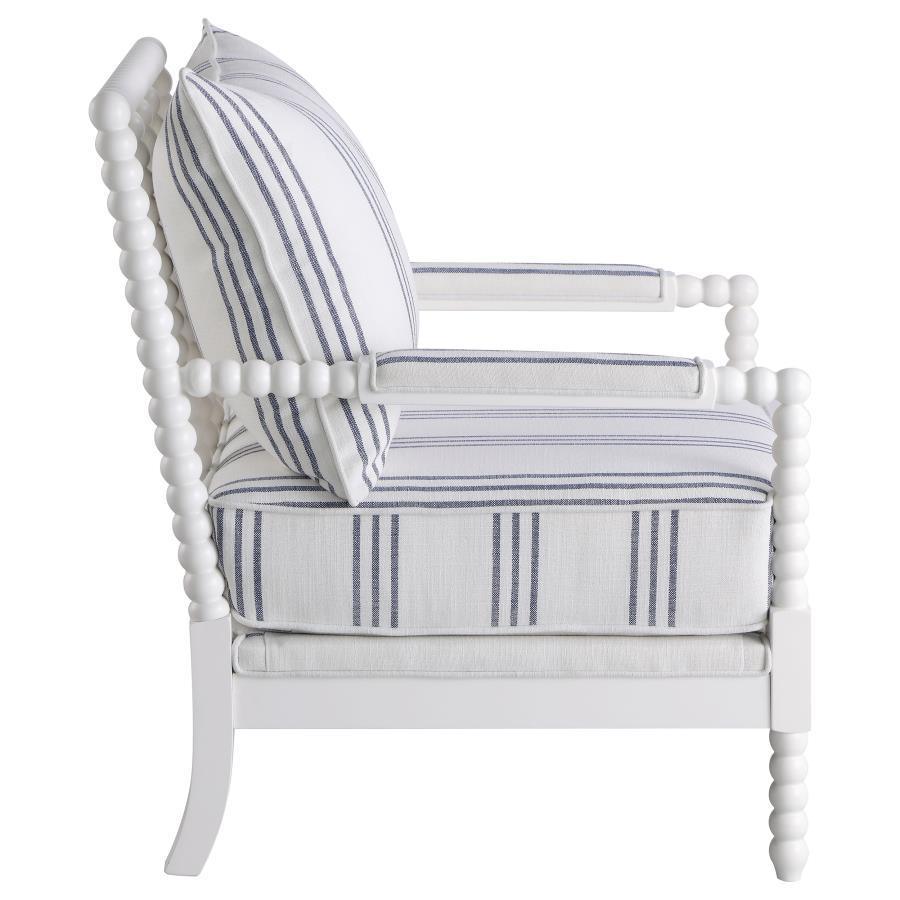 CoasterElevations - Blanchett - Upholstered Accent Chair With Spindle Accent - White And Navy - 5th Avenue Furniture