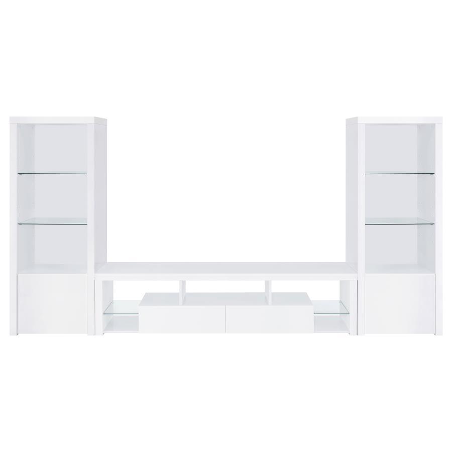 Coaster Fine Furniture - Jude - 3 Piece Entertainment Center With 71" TV Stand - White High Gloss - 5th Avenue Furniture