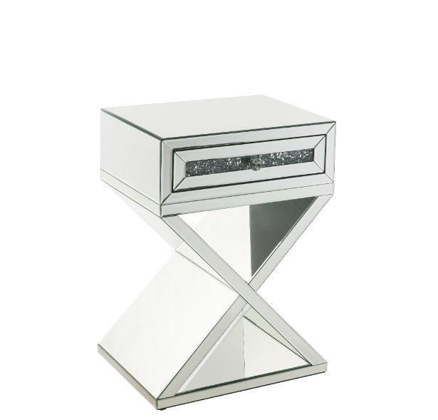 ACME - Noralie - Accent Table X-Shaped Base - Pearl Silver - Wood - 5th Avenue Furniture