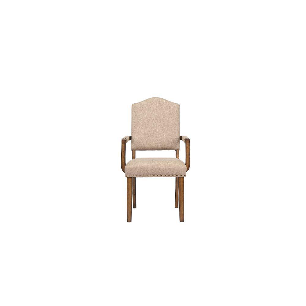 ACME - Maurice - Chair (Set of 2) - Khaki Linen & Antique Oak - 5th Avenue Furniture