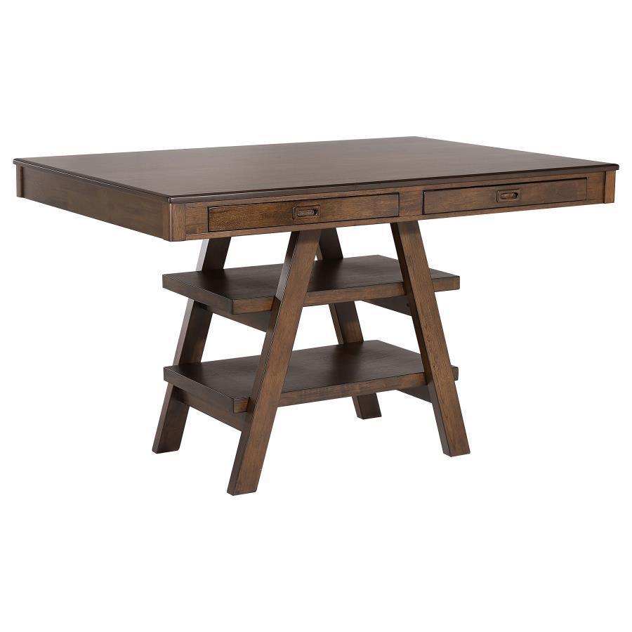 CoasterEssence - Dewey - 2-Drawer Counter Height Table With Open Shelves - Walnut - 5th Avenue Furniture