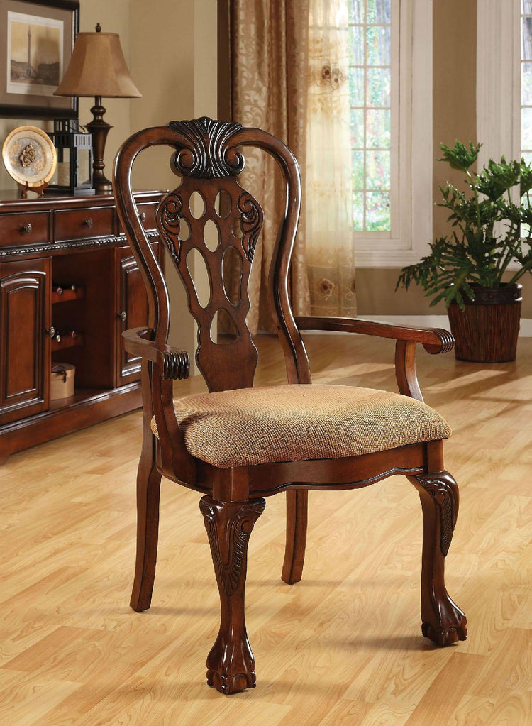 Furniture of America - George Town - Arm Chair (Set of 2) - Cherry / Beige - 5th Avenue Furniture