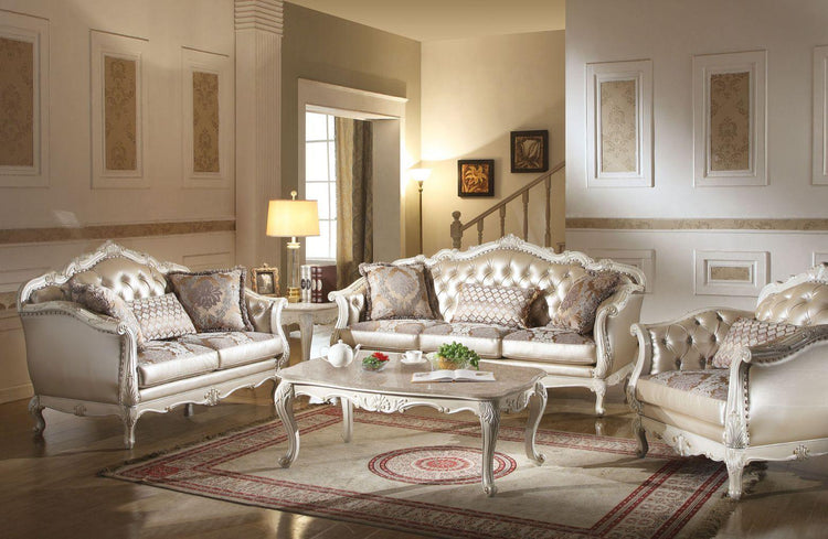 ACME - Chantelle - Sofa - Rose Gold PU/Fabric & Pearl White - 5th Avenue Furniture