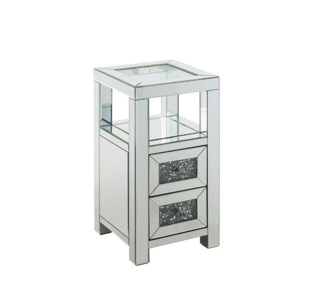 ACME - Noralie - Accent Table - Clear Glass, Mirrored & Faux Diamonds - 24" - 5th Avenue Furniture