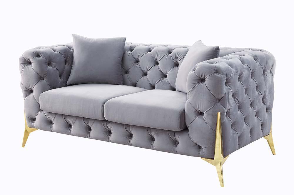 ACME - Jelanea - Loveseat - Gray Velvet & Gold Finish - 5th Avenue Furniture