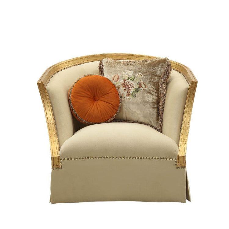 ACME - Daesha - Chair - Tan Flannel & Antique Gold - 5th Avenue Furniture