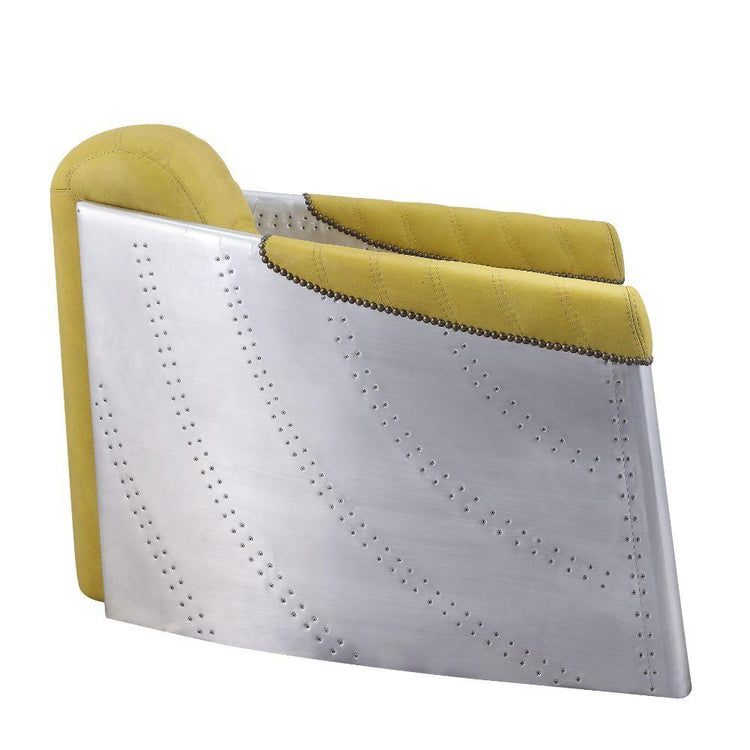 ACME - Brancaster - Accent Chair - Yellow Top Grain Leather & Aluminum - 5th Avenue Furniture