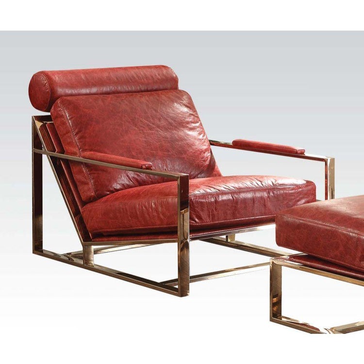 ACME - Quinto - Accent Chair - Antique Red Top Grain Leather & Stainless Steel - 5th Avenue Furniture