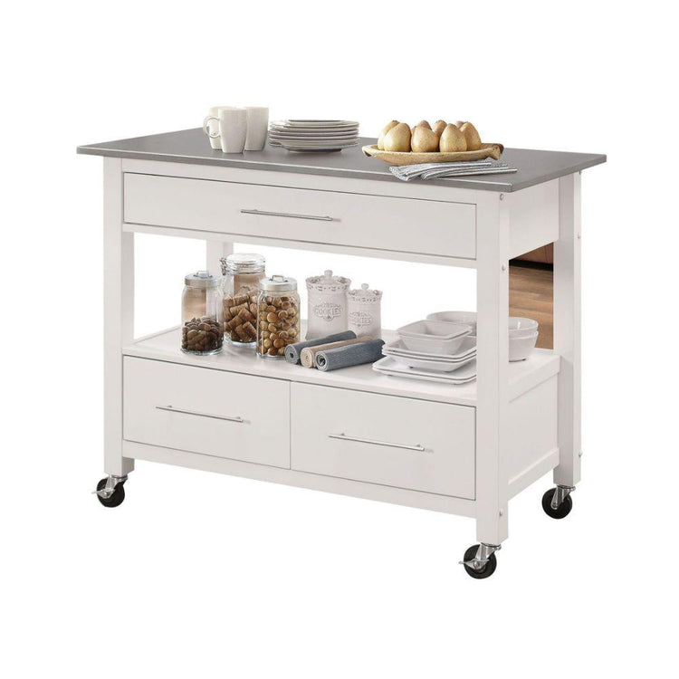 ACME - Ottawa - Kitchen Cart - Stainless Steel & White - 5th Avenue Furniture