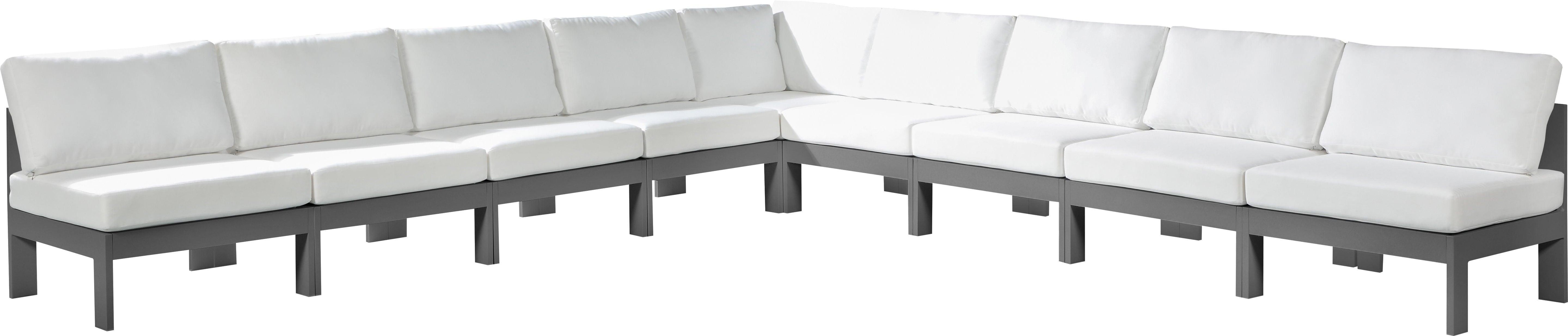Meridian Furniture - Nizuc - Outdoor Patio Modular Sectional 9 Piece - White - Fabric - Modern & Contemporary - 5th Avenue Furniture