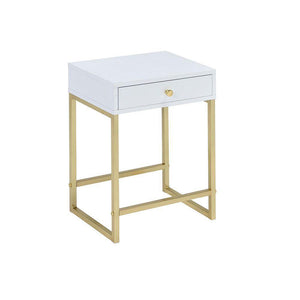 ACME - Coleen - Accent Table - White & Brass - 5th Avenue Furniture