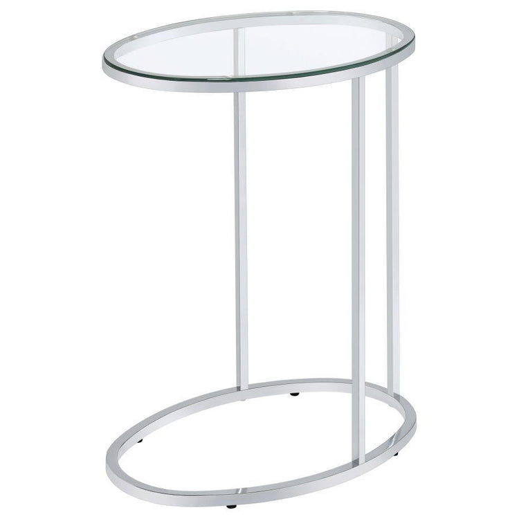 CoasterEveryday - Kyle - Oval Snack Table - Chrome And Clear - 5th Avenue Furniture