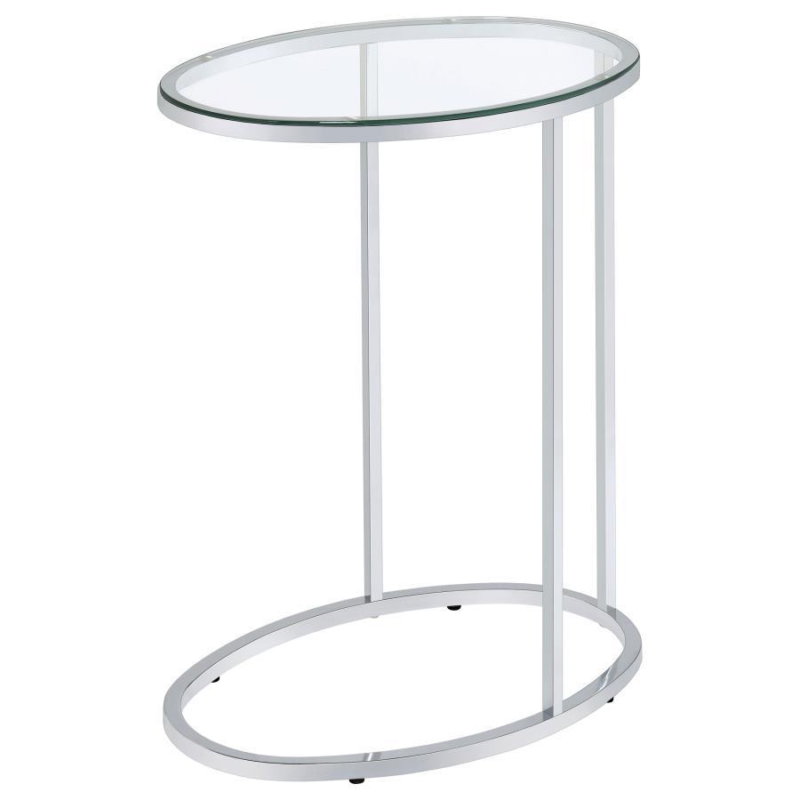 CoasterEveryday - Kyle - Oval Snack Table - Chrome And Clear - 5th Avenue Furniture