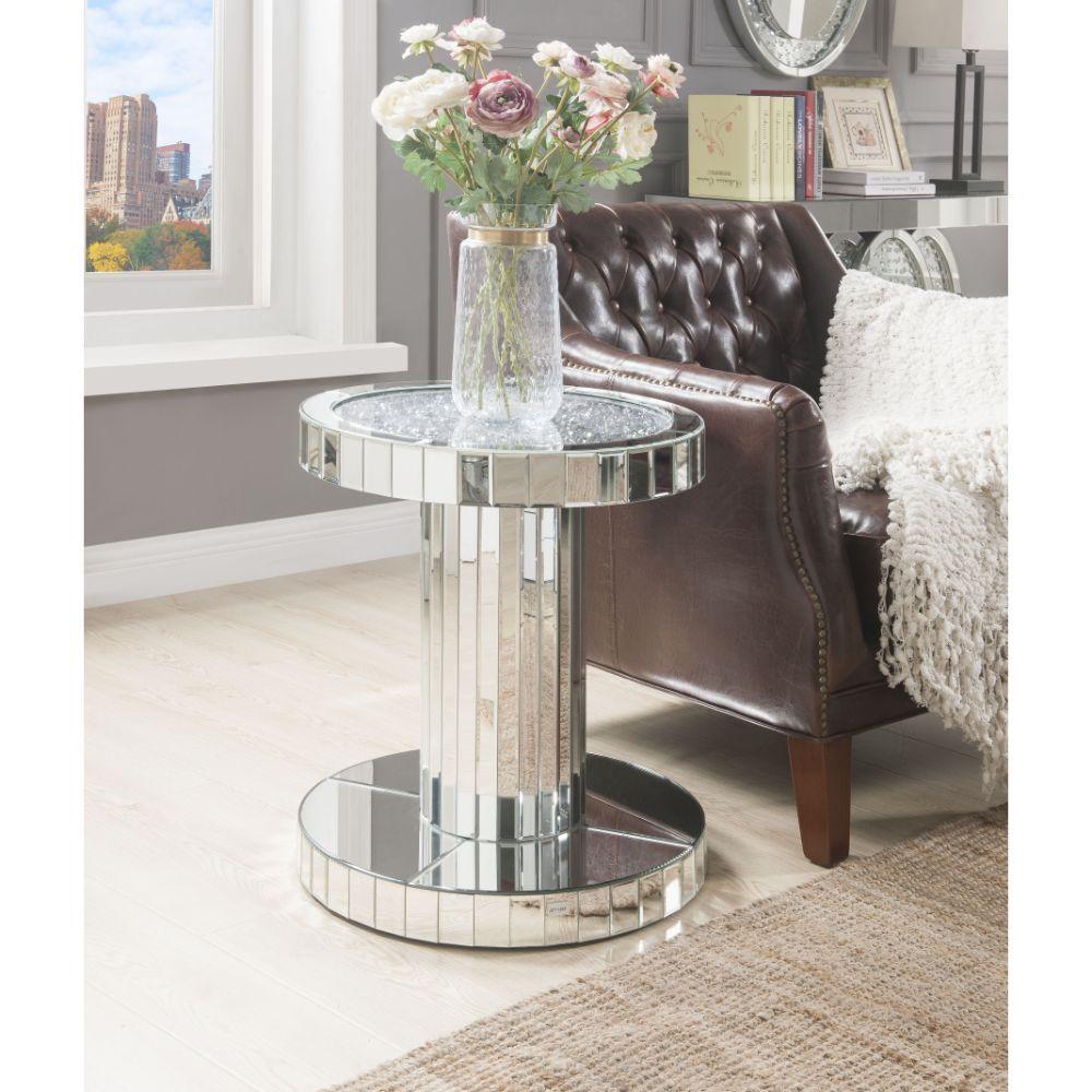 ACME - Ornat - End Table - Mirrored & Faux Stones - 5th Avenue Furniture