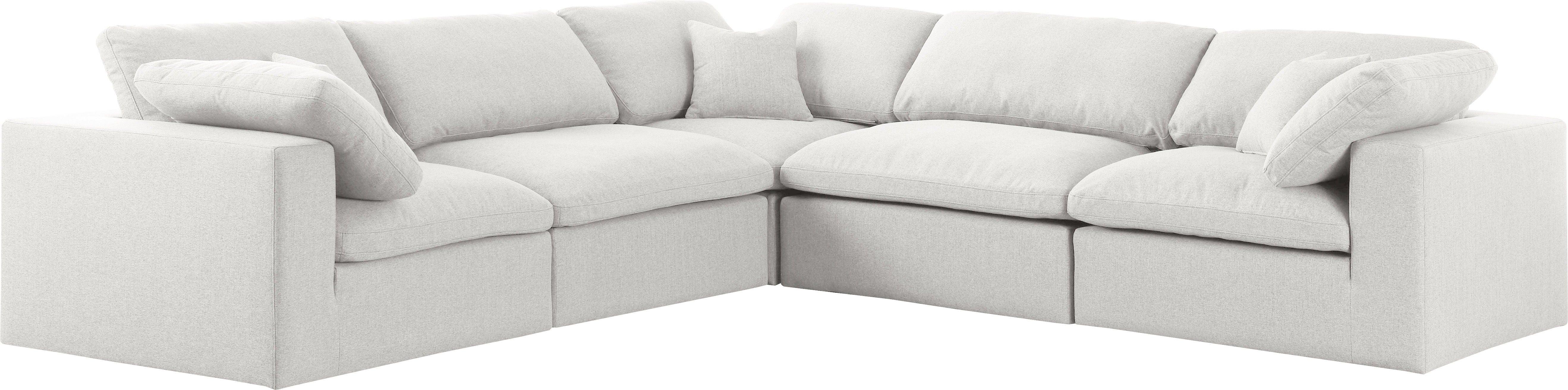 Meridian Furniture - Serene - Linen Textured Fabric Deluxe Comfort 5 Piece Modular Sectional - Cream - 5th Avenue Furniture