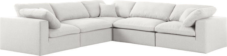 Meridian Furniture - Serene - Linen Textured Fabric Deluxe Comfort 5 Piece Modular Sectional - Cream - 5th Avenue Furniture