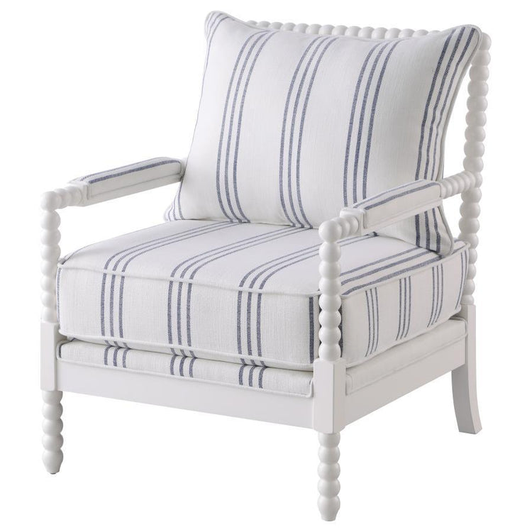 CoasterElevations - Blanchett - Upholstered Accent Chair With Spindle Accent - White And Navy - 5th Avenue Furniture