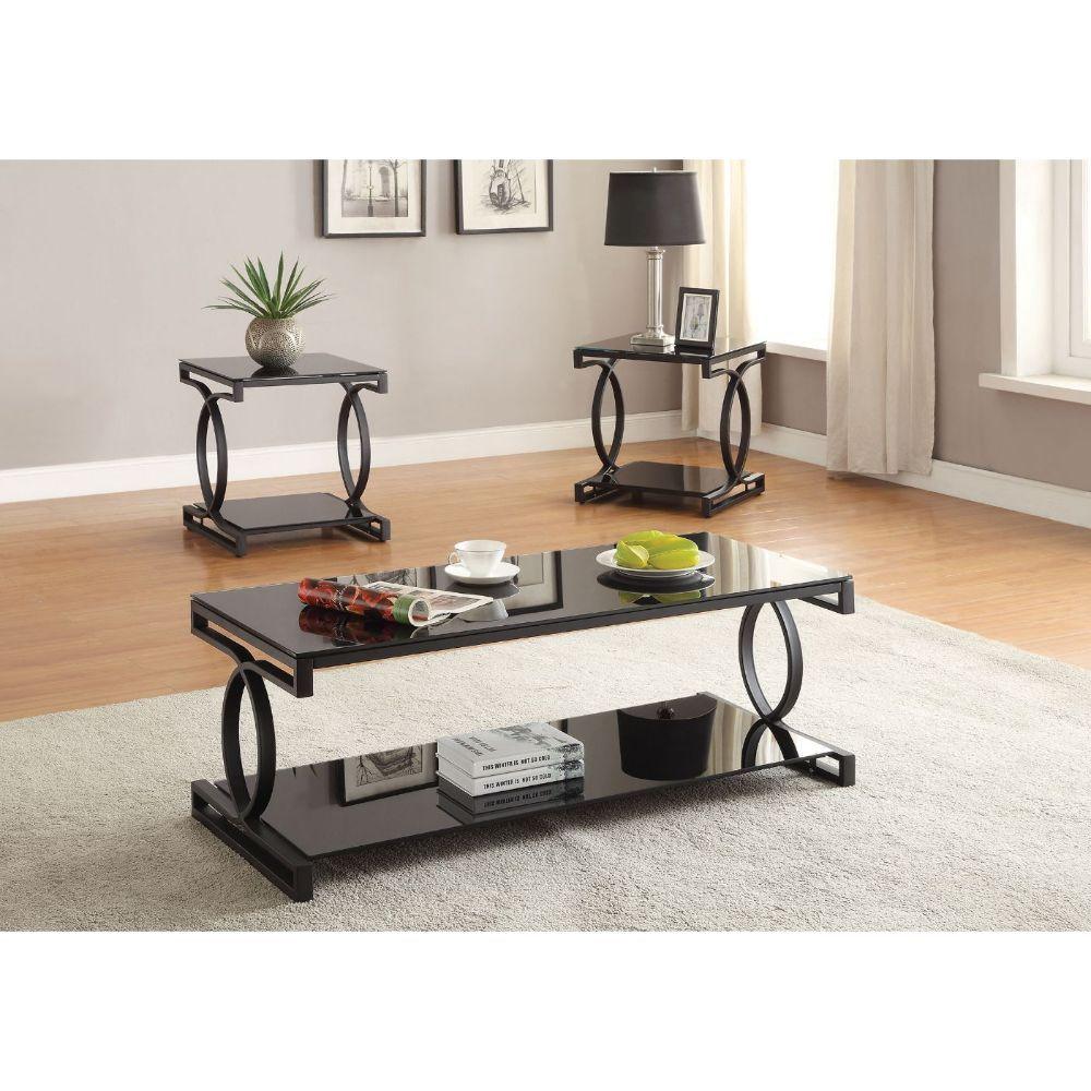 ACME - Milo - Coffee Table - Sandy Black & Black Glass - 5th Avenue Furniture