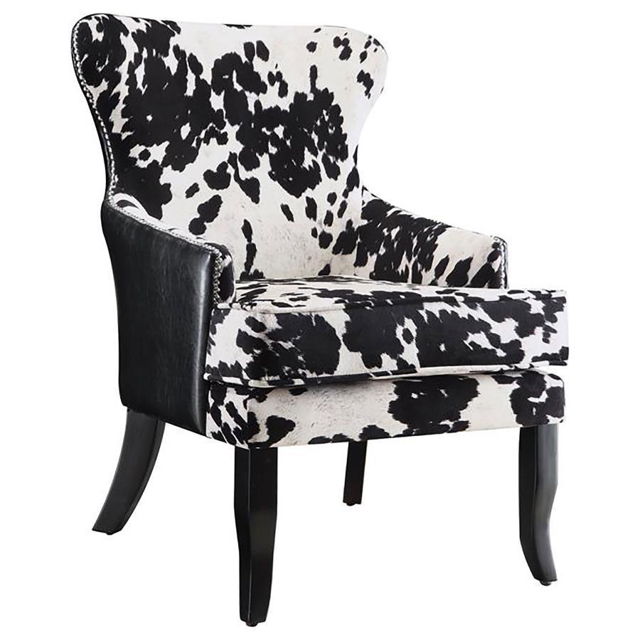 CoasterEssence - Trea - Cowhide Print Accent Chair - Black And White - 5th Avenue Furniture