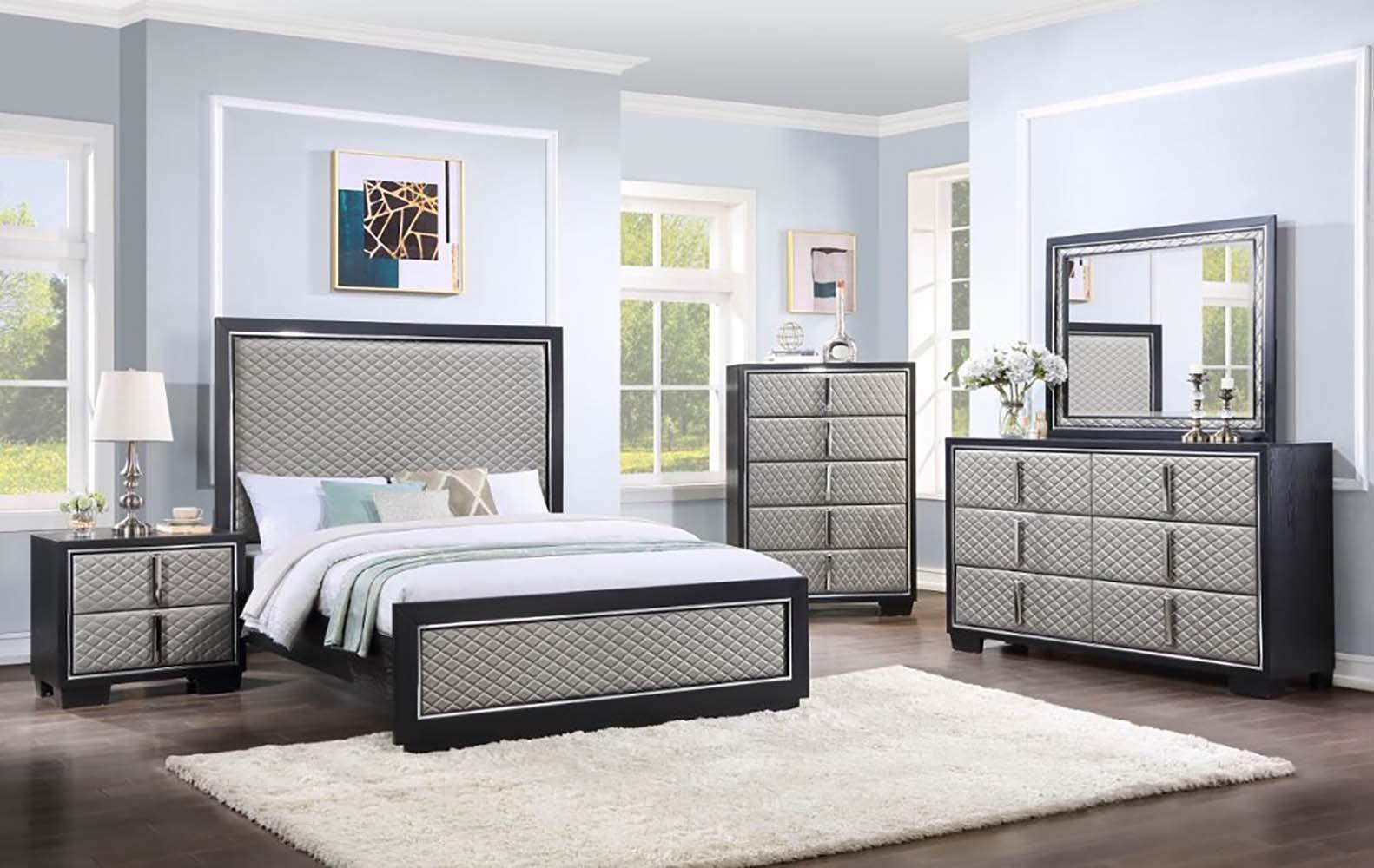 ACME - Nicola - Ek Bed - Silver PU & Black Finish - 5th Avenue Furniture