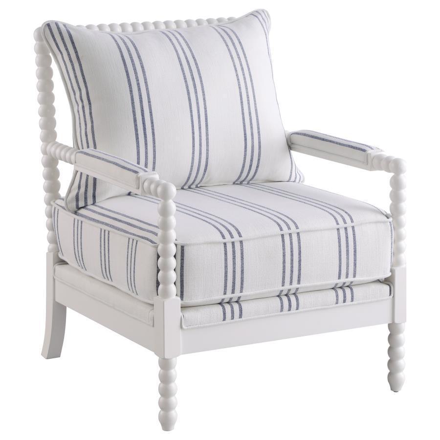 CoasterElevations - Blanchett - Upholstered Accent Chair With Spindle Accent - White And Navy - 5th Avenue Furniture