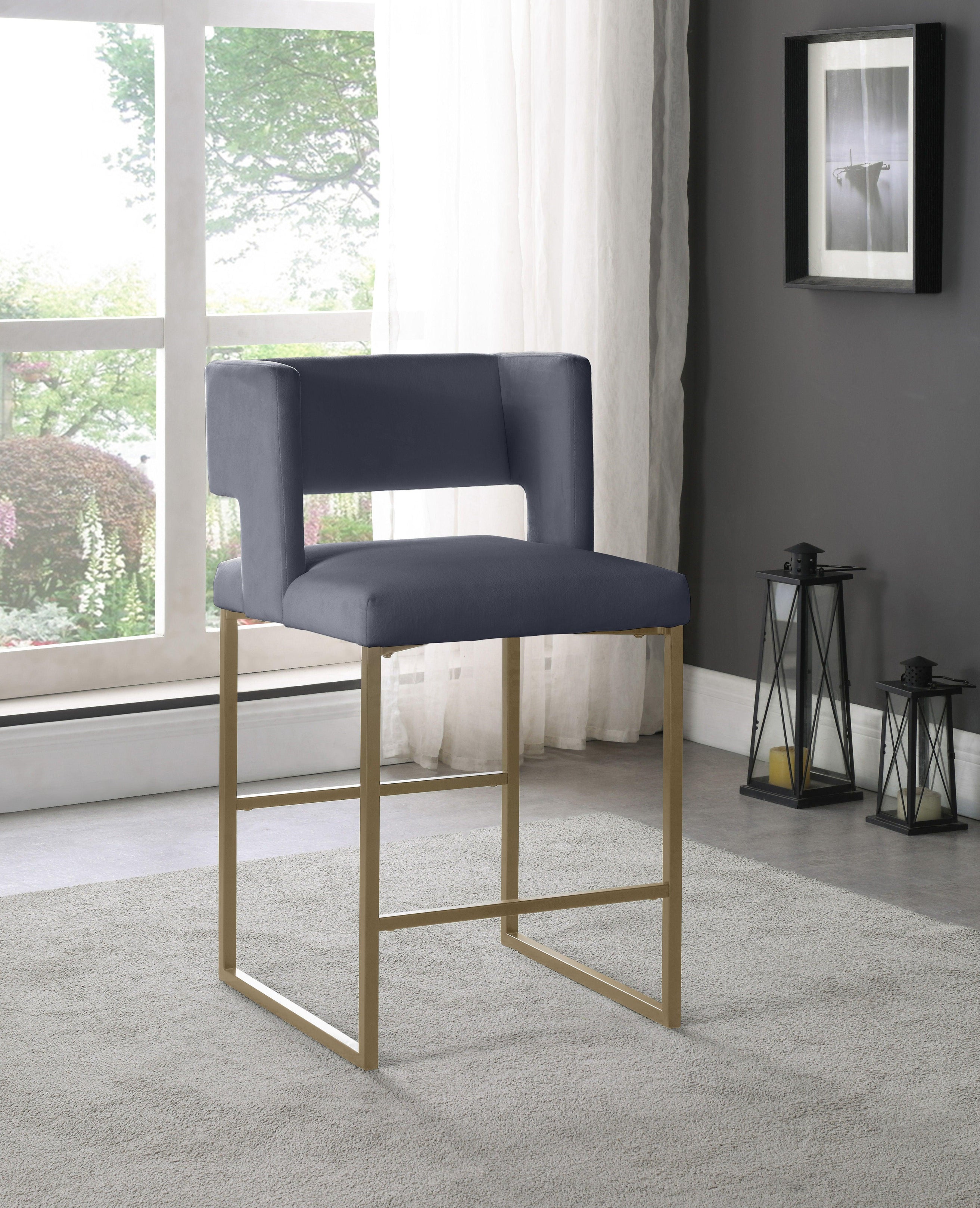 Meridian Furniture - Caleb - Counter Stool with Gold Legs (Set of 2) - 5th Avenue Furniture