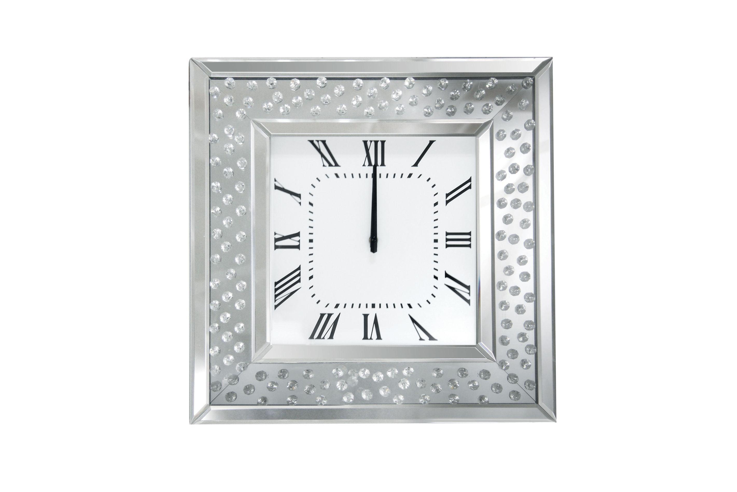 ACME - Nysa - Wall Clock - Mirrored & Faux Crystals - 5th Avenue Furniture