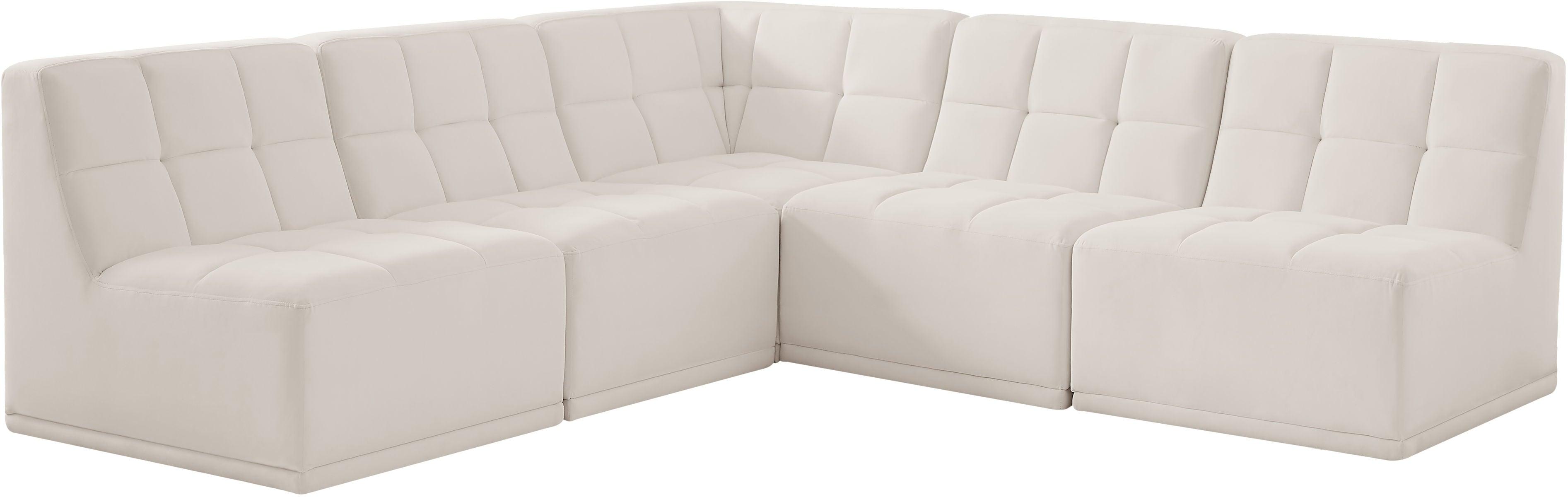 Meridian Furniture - Relax - Modular Sectional 5 Piece - Cream - 5th Avenue Furniture