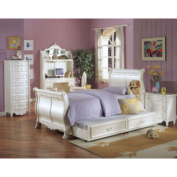 ACME - Pearl - Twin Bed - Pearl White & Gold Brush Accent - 5th Avenue Furniture